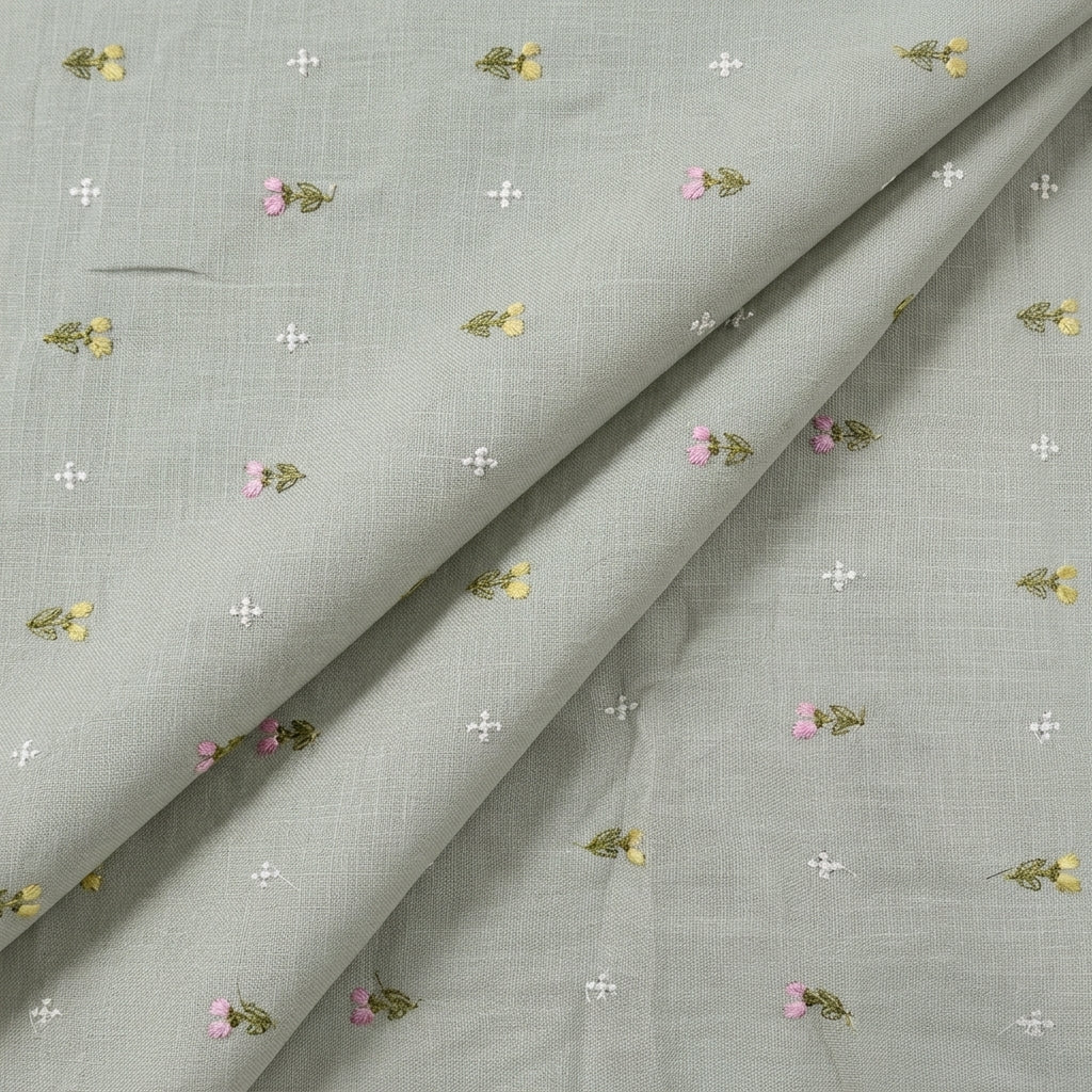 Floral Embroidery Linen Fabric