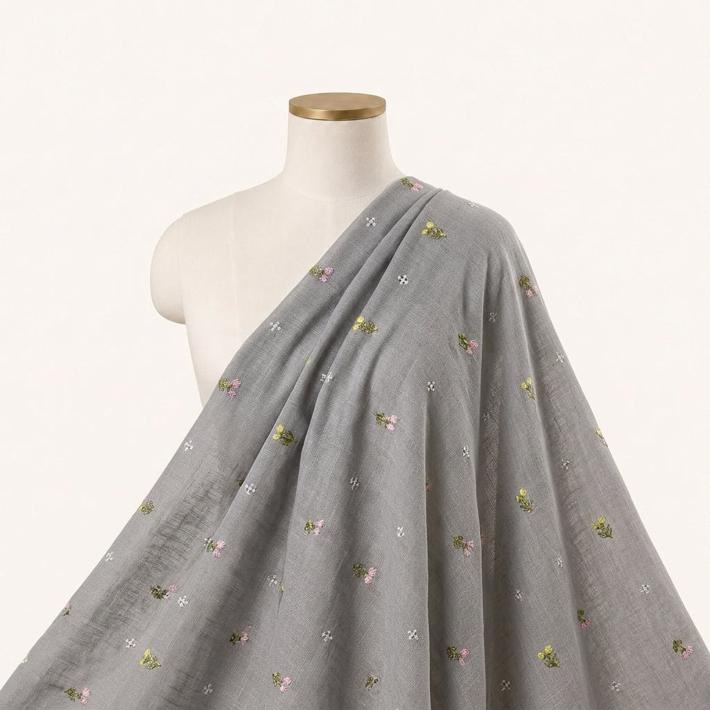 Floral Embroidery Linen Fabric