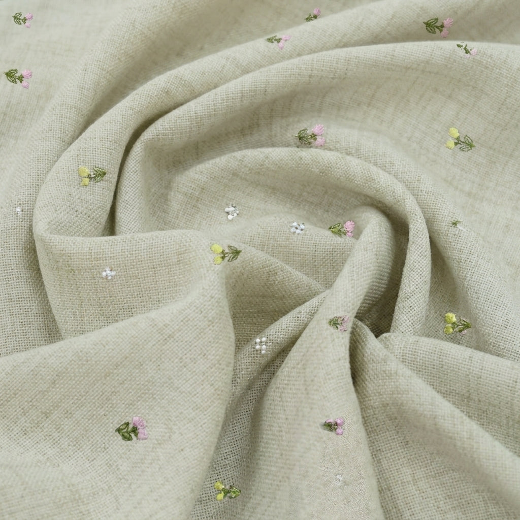 Floral Embroidery Linen Fabric
