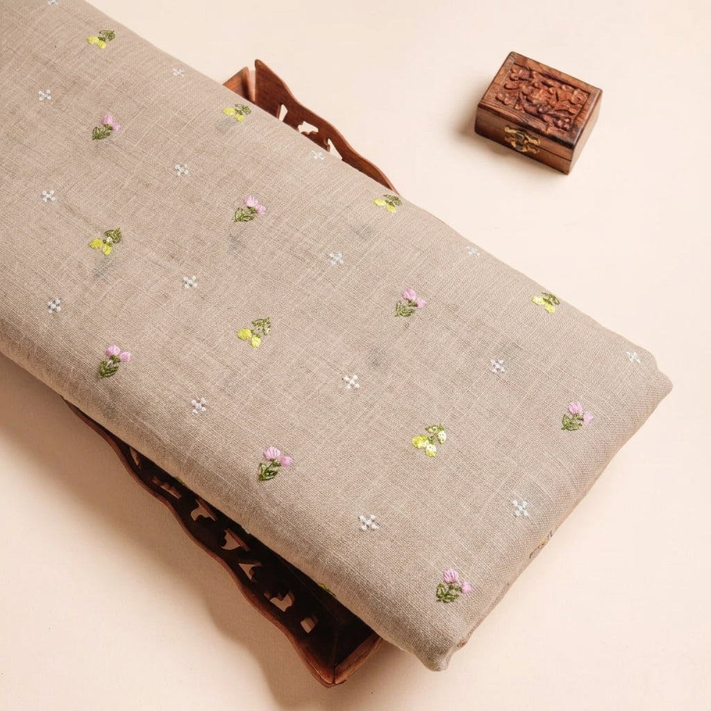Floral Embroidery Linen Fabric