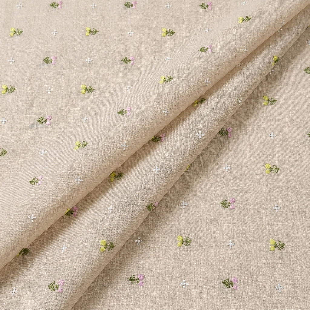 Floral Embroidery Linen Fabric