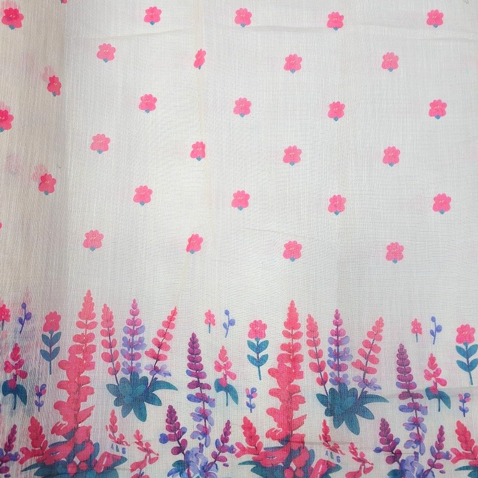Cream Floral Chanderi Cotton Fabric - EC17065
