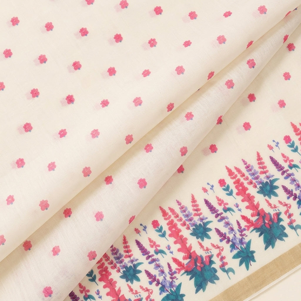 Cream Floral Chanderi Cotton Fabric - EC17065 – folded view