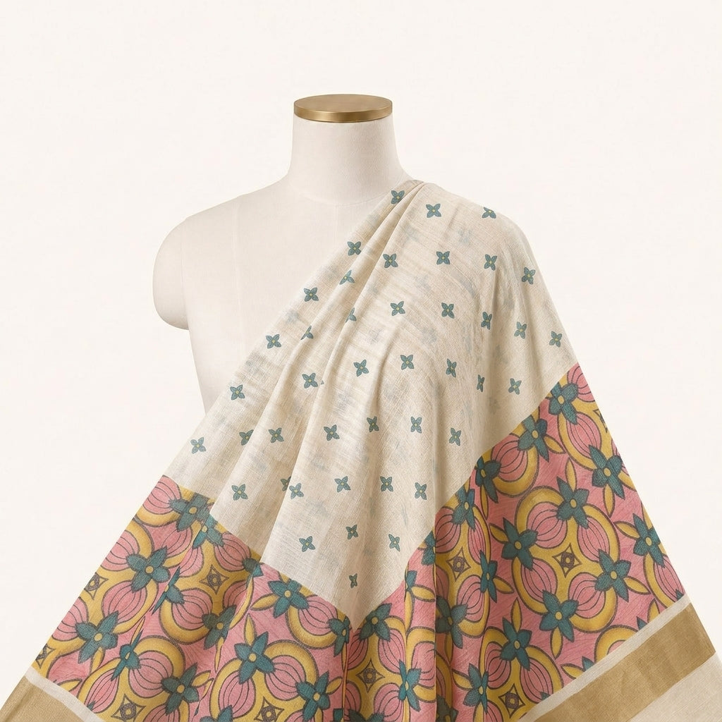 Cream Chanderi Cotton Fabric - EC17067