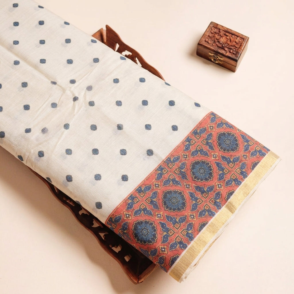 Cream Chanderi Cotton Fabric - EC17071 – tray view