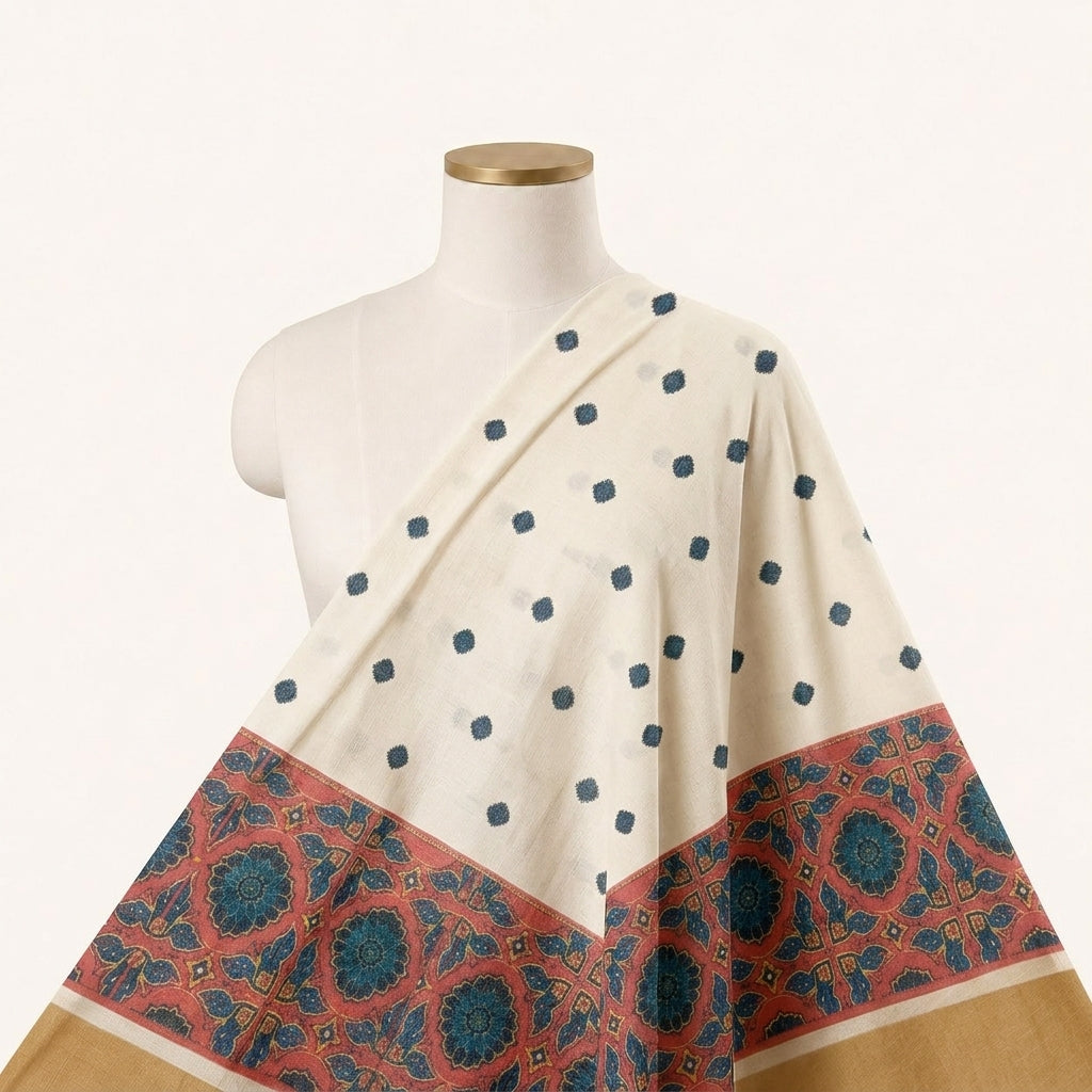 Cream Chanderi Cotton Fabric - EC17071 – drape view