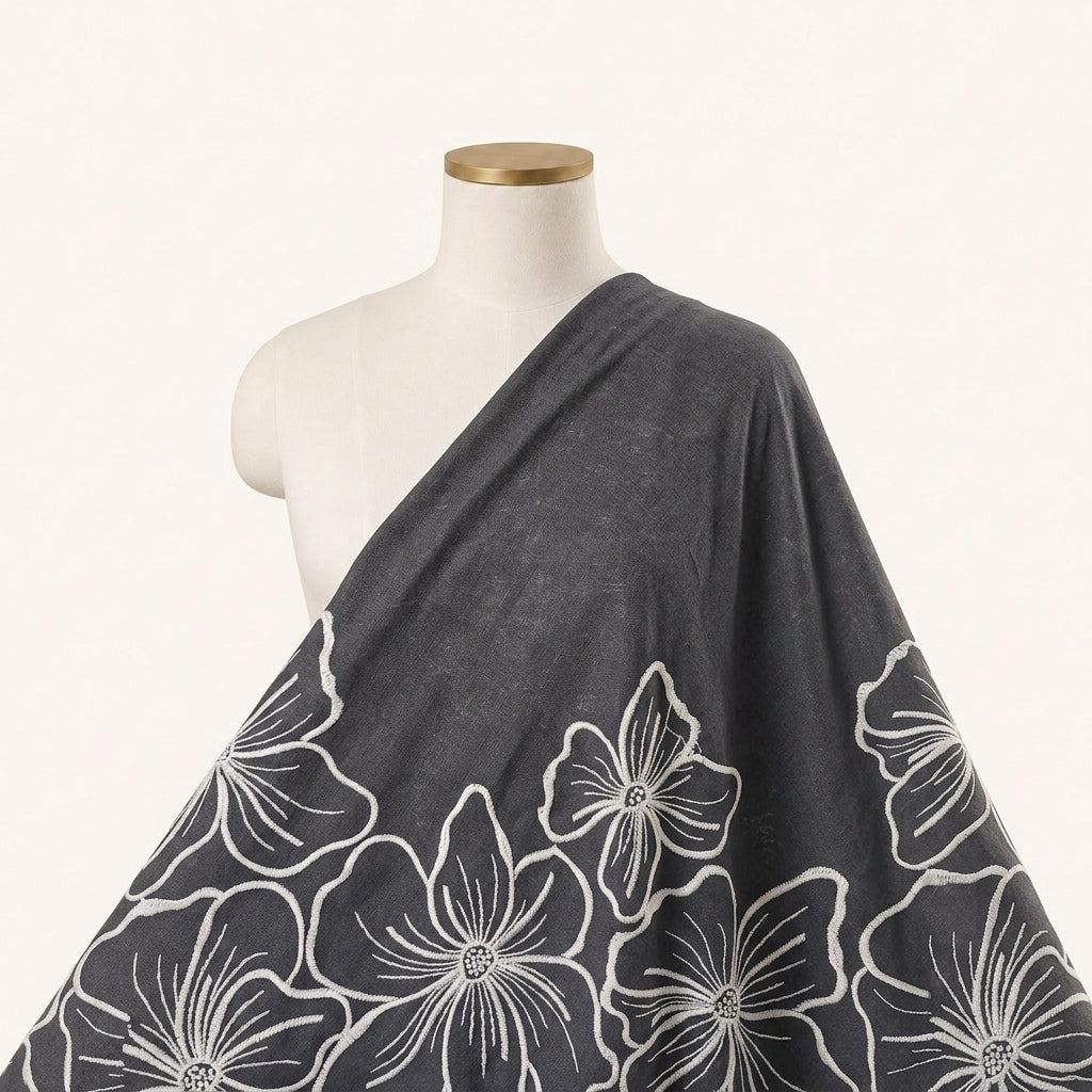 Floral Embroidery Linen Fabric