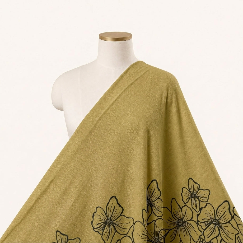Floral Embroidery Linen Fabric