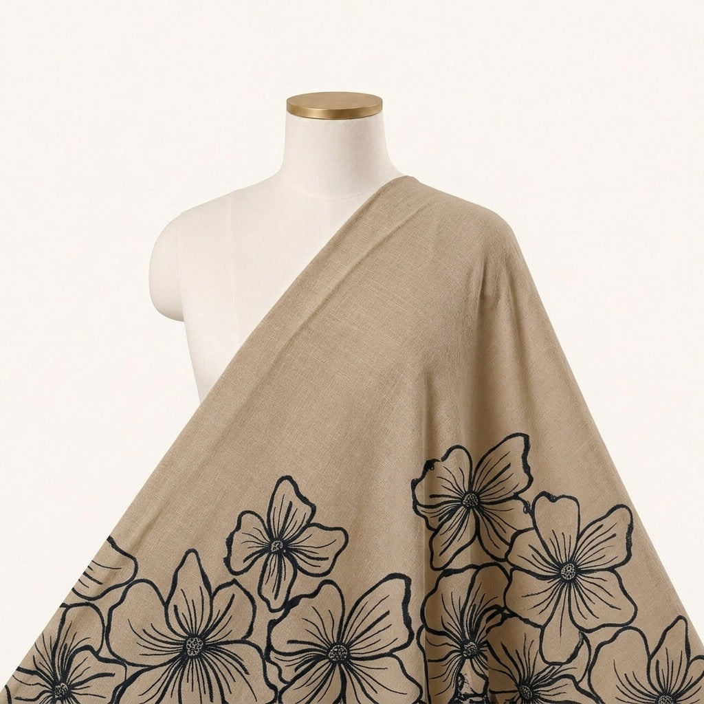 Floral Embroidery Linen Fabric