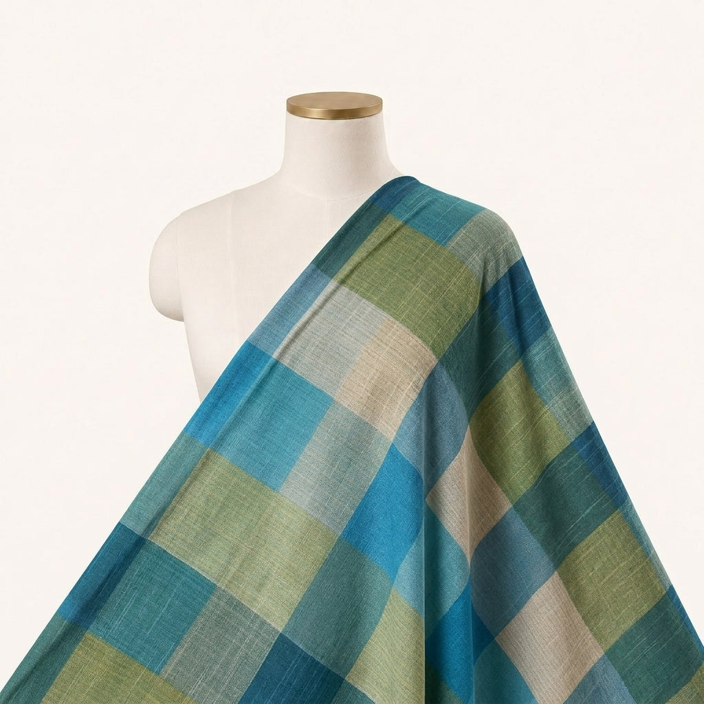 Checked Raw Silk Fabric