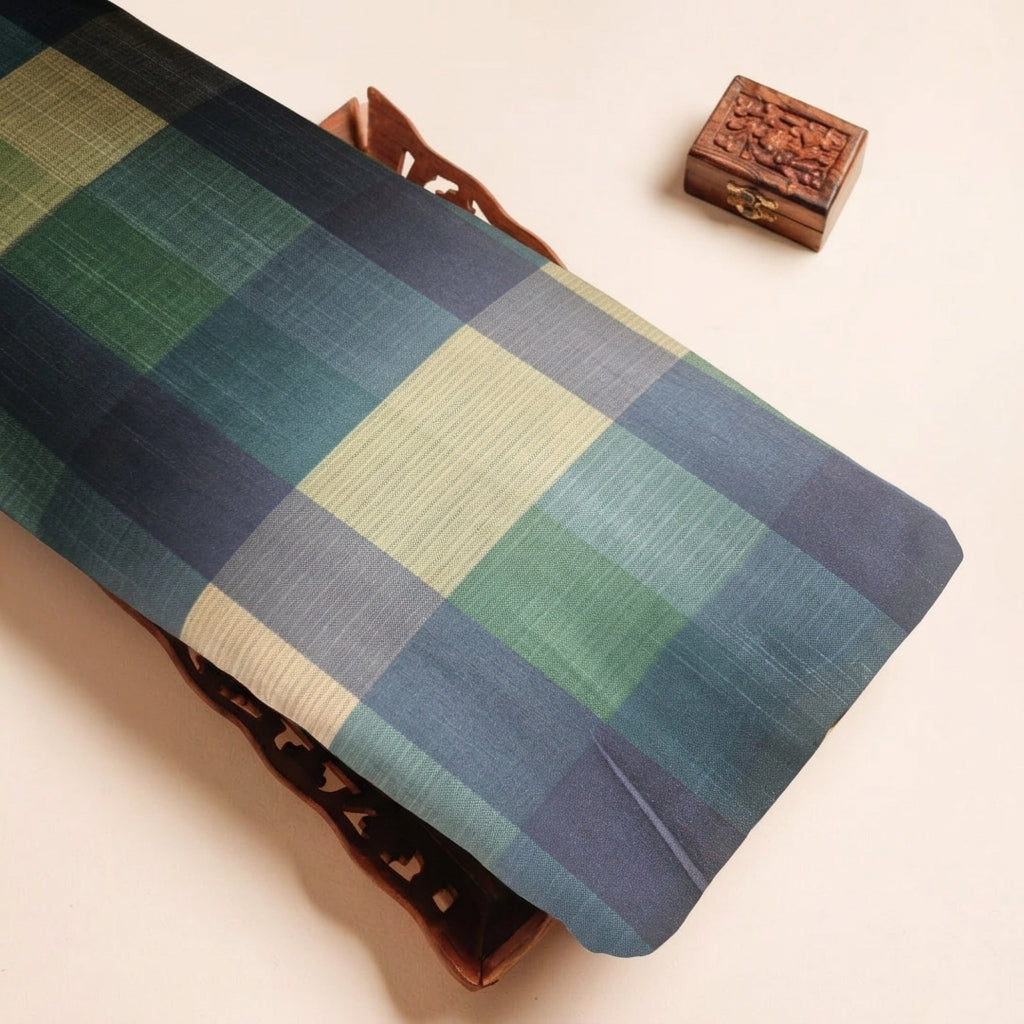 Checked Raw Silk Fabric