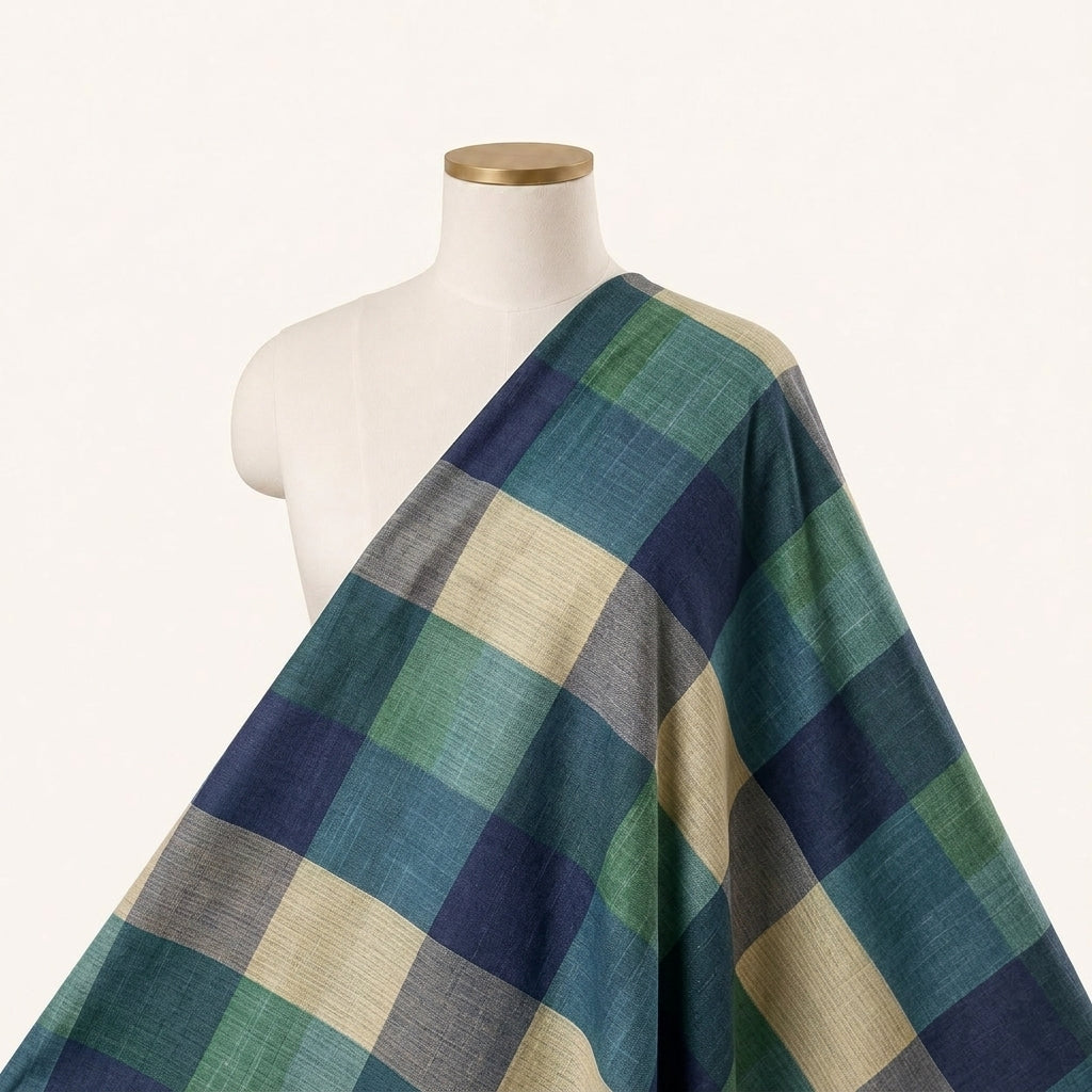 Checked Raw Silk Fabric