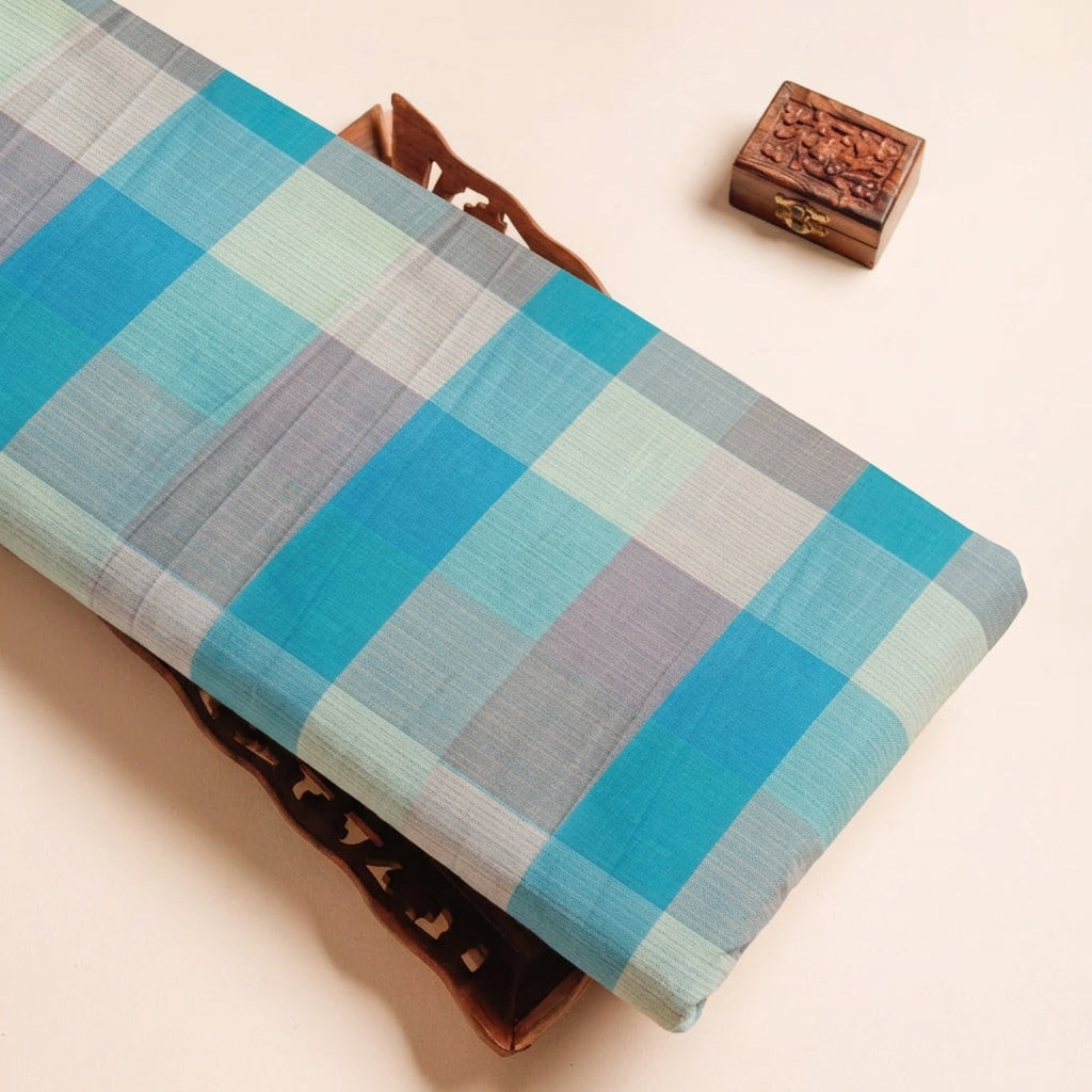 Checked Raw Silk Fabric