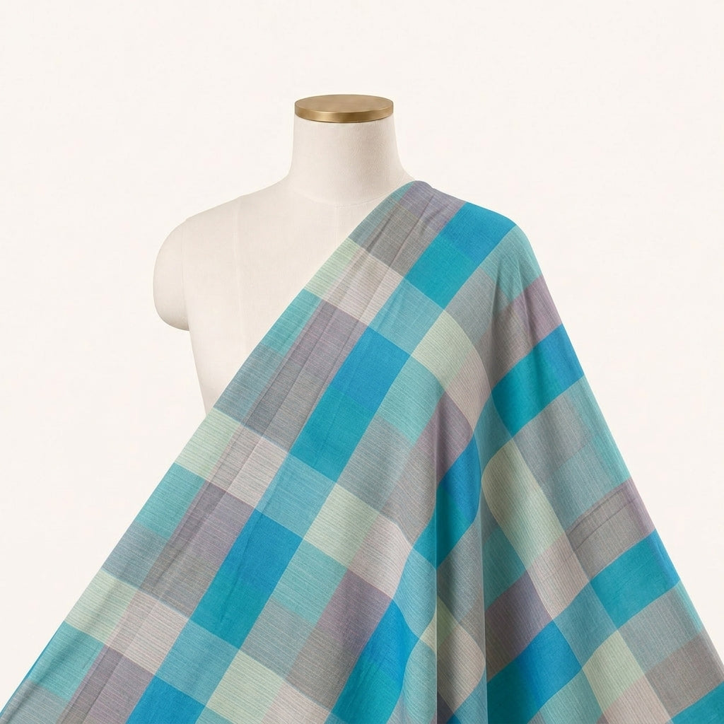 Checked Raw Silk Fabric