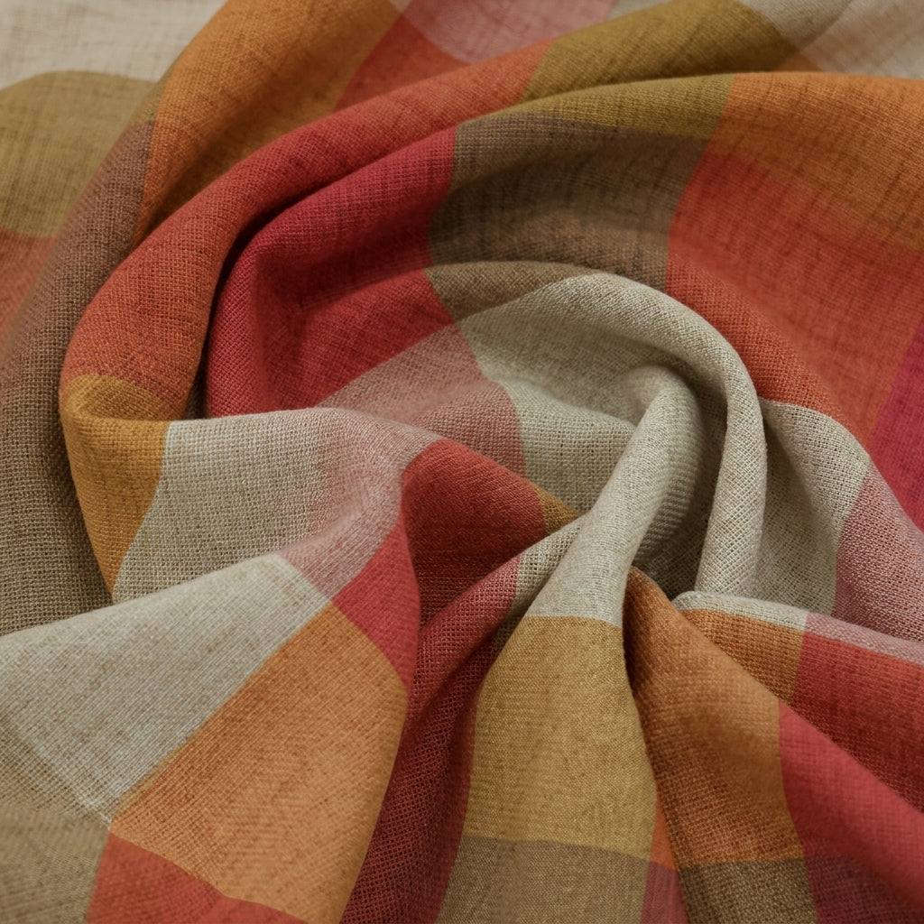 Checked Raw Silk Fabric