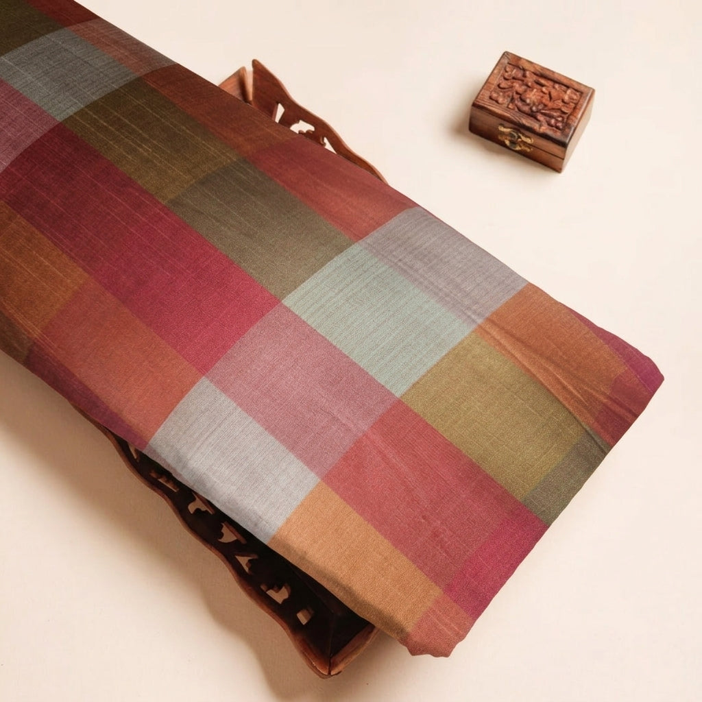 Checked Raw Silk Fabric
