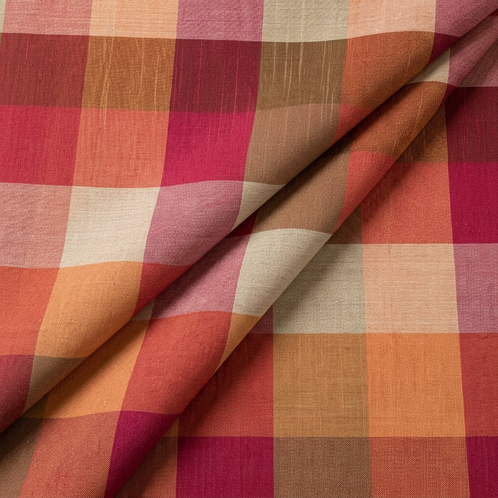Checked Raw Silk Fabric