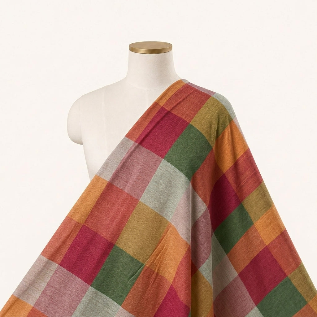 Checked Raw Silk Fabric