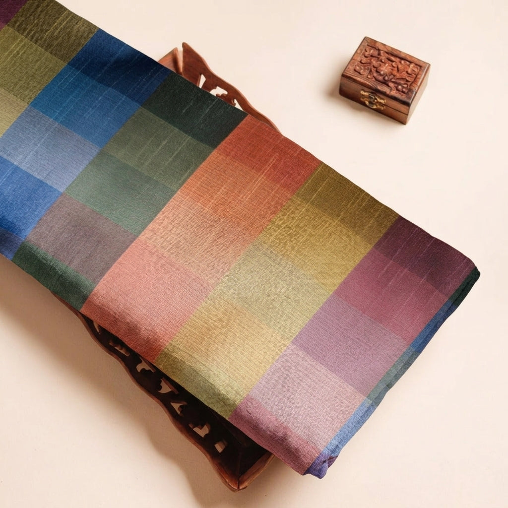 Checked Raw Silk Fabric