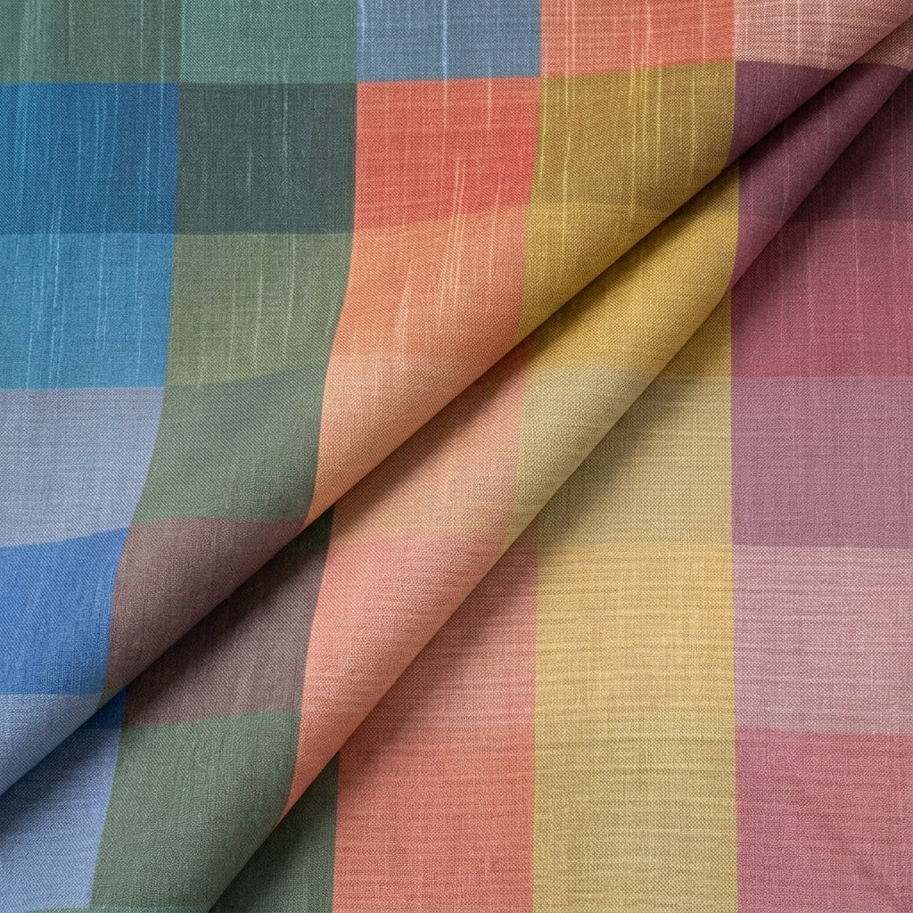 Checked Raw Silk Fabric