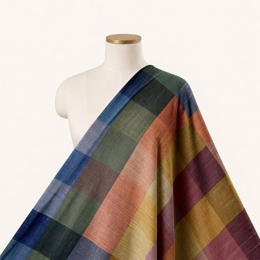 Checked Raw Silk Fabric