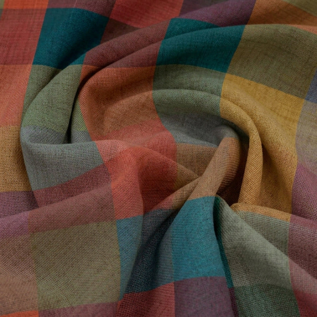 Checked Raw Silk Fabric