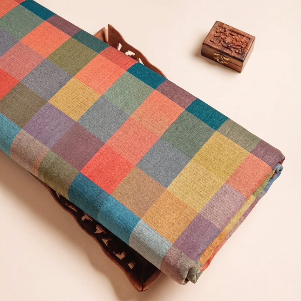 Checked Raw Silk Fabric