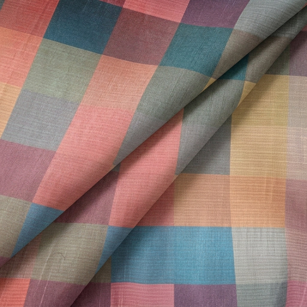 Checked Raw Silk Fabric