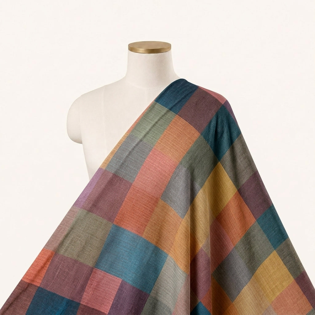Checked Raw Silk Fabric