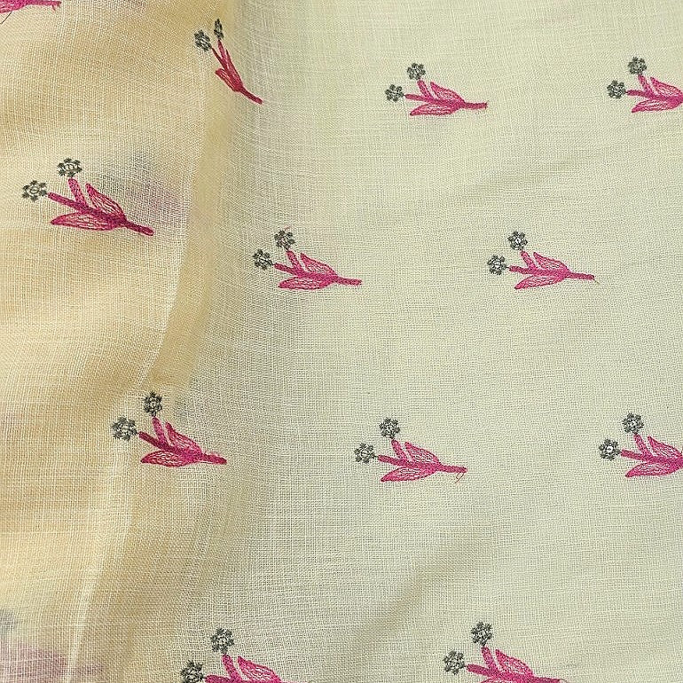 Yellow Embroidery Linen Fabric - EC17093 - EC17093 - Flat fabric