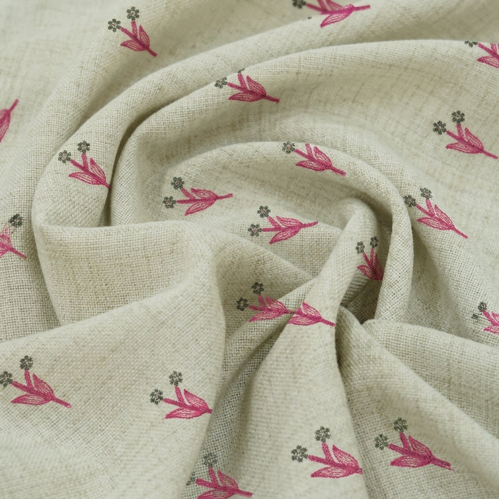Swirled Embroidery Yellow Embroidery Linen Fabric
