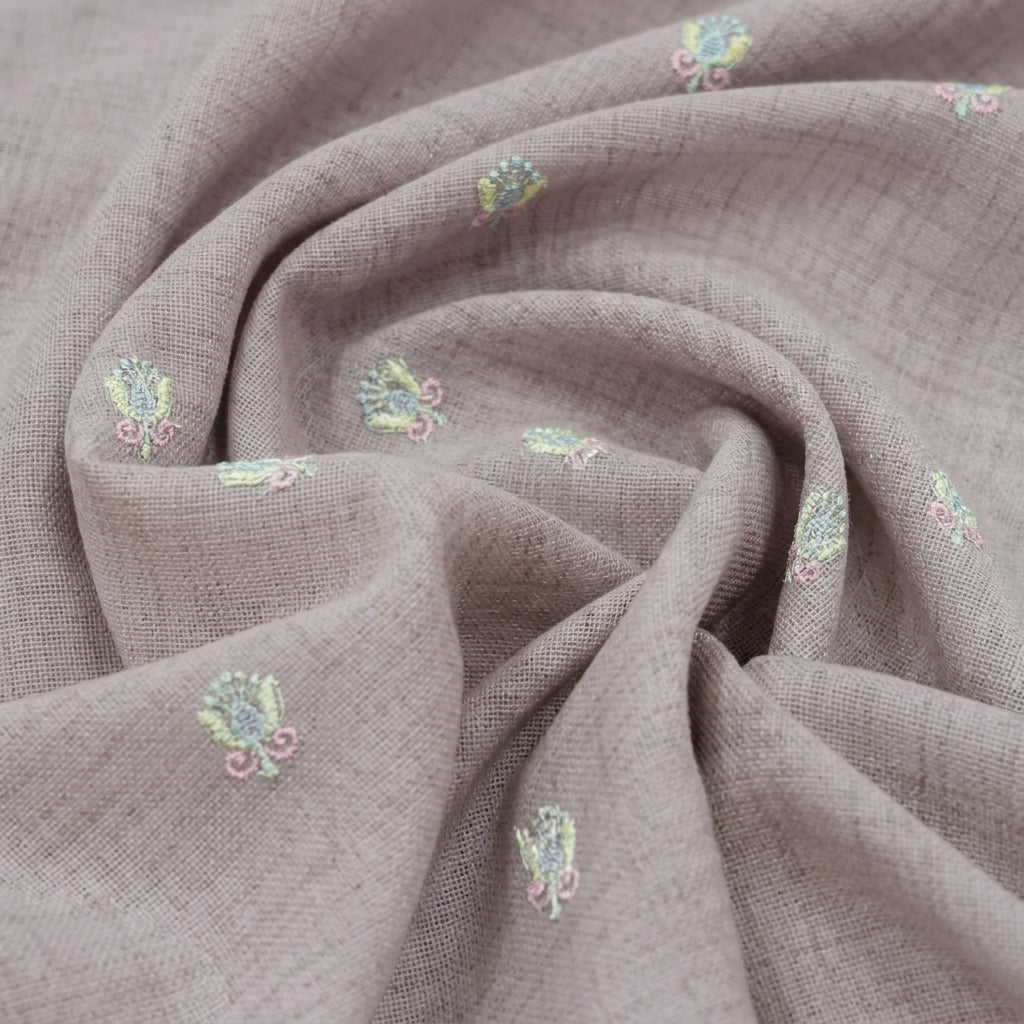 Swirled Embroidery Ivory Embroidery Linen Fabric