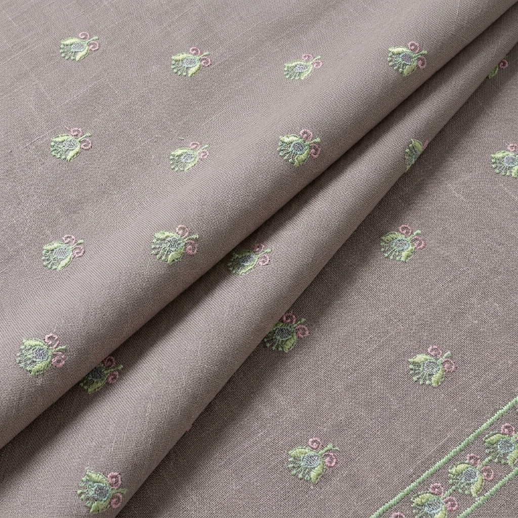Folded Embroidery Mauve Embroidery Linen Fabric