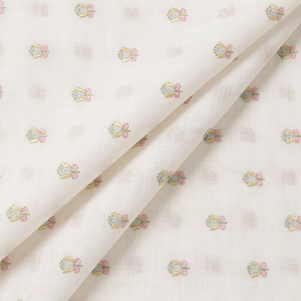 Folded Embroidery White Embroidery Linen Fabric
