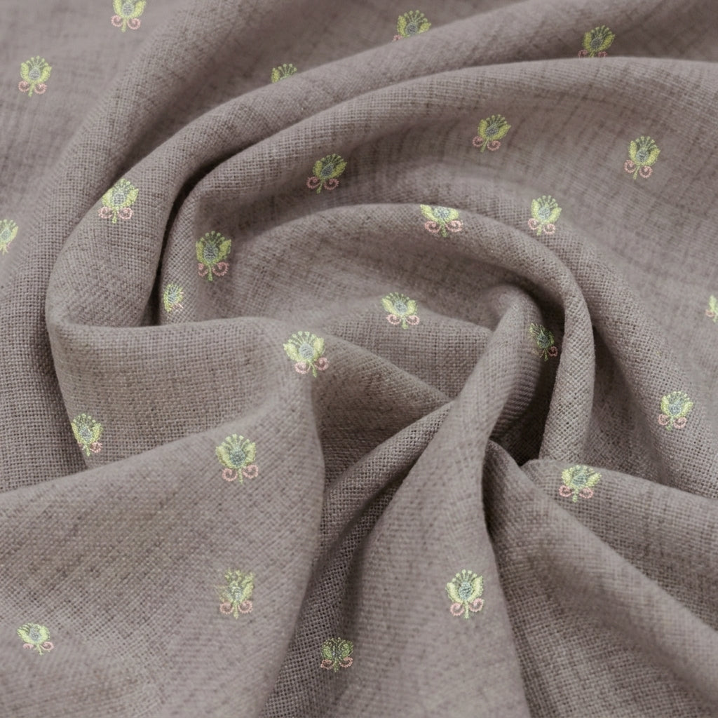 Swirled Embroidery Violet Embroidery Linen Fabric