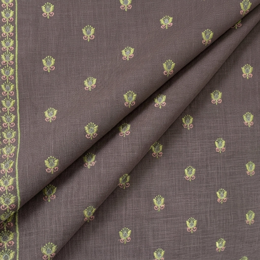 Folded Embroidery Violet Embroidery Linen Fabric