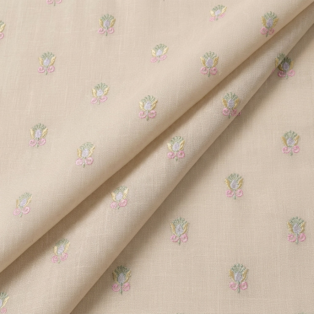 Folded Embroidery Beige Embroidery Linen Fabric