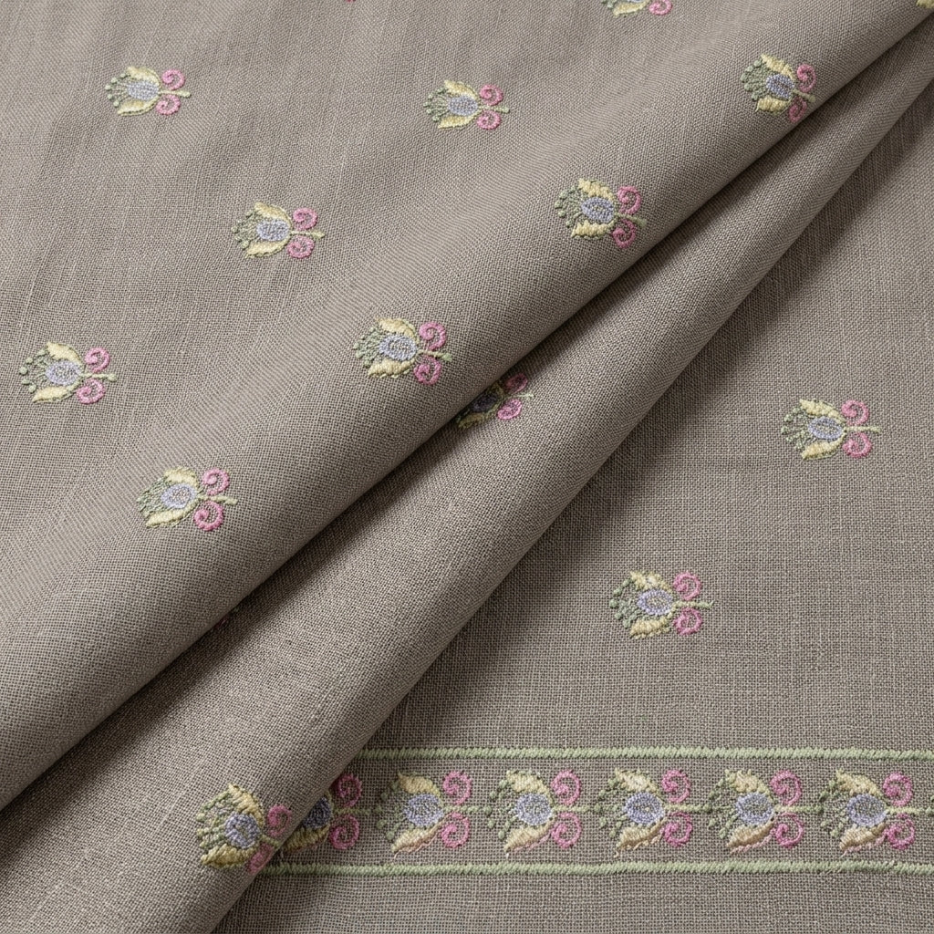 Folded Embroidery Beige Embroidery Linen Fabric