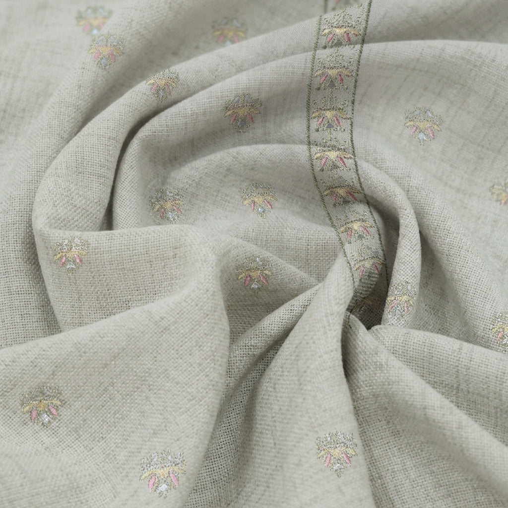 Swirled Embroidery Grey Embroidery Linen Fabric