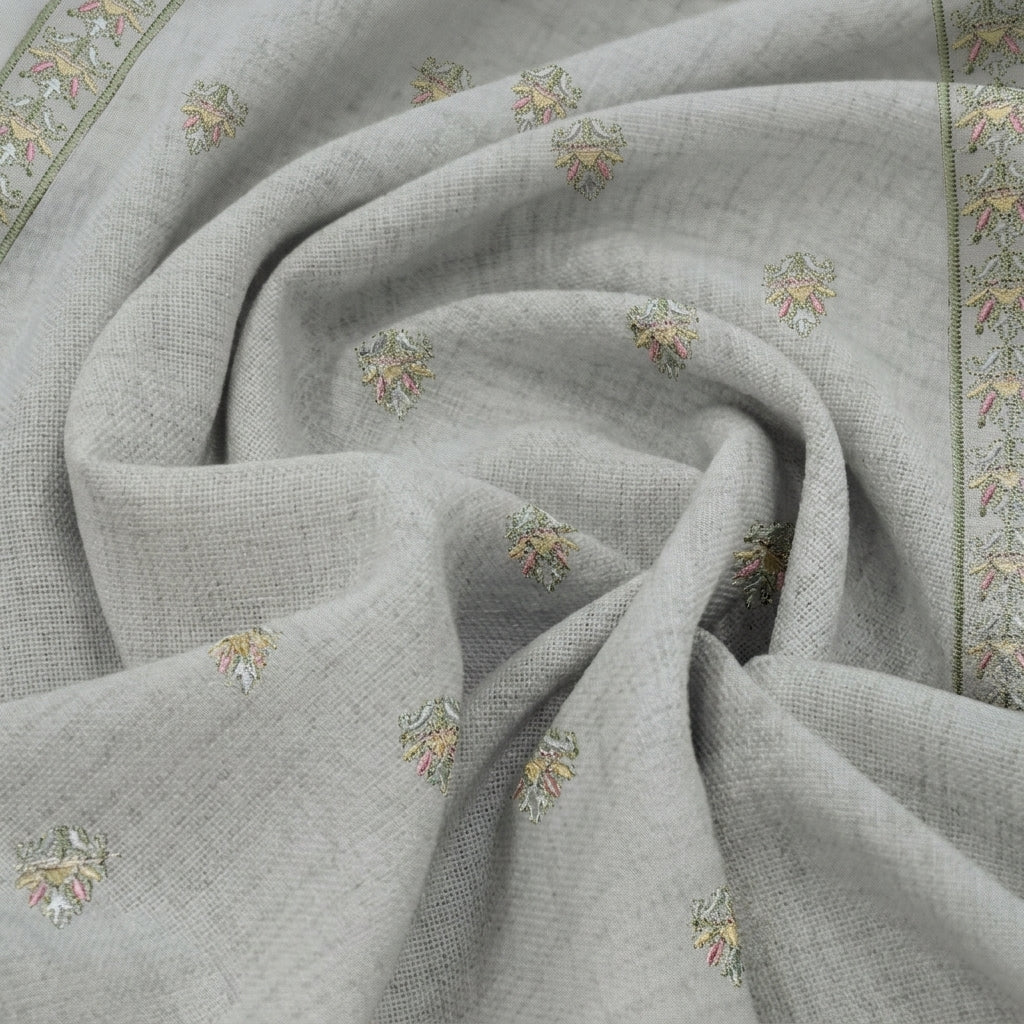 Swirled Embroidery White Embroidery Linen Fabric