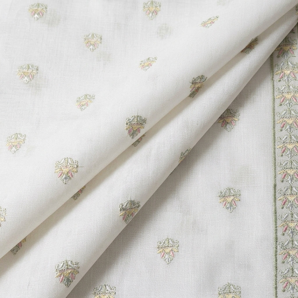 Folded Embroidery White Embroidery Linen Fabric