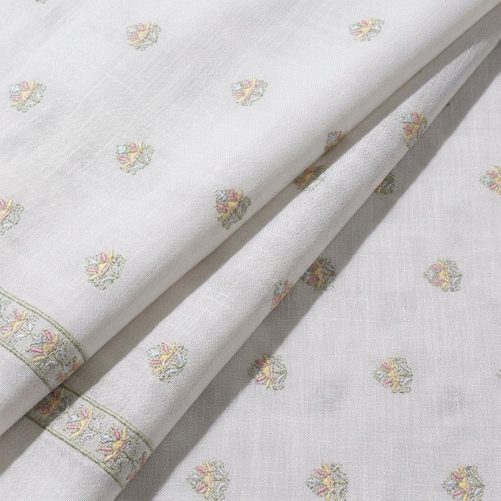 Folded Embroidery White Embroidery Linen Fabric