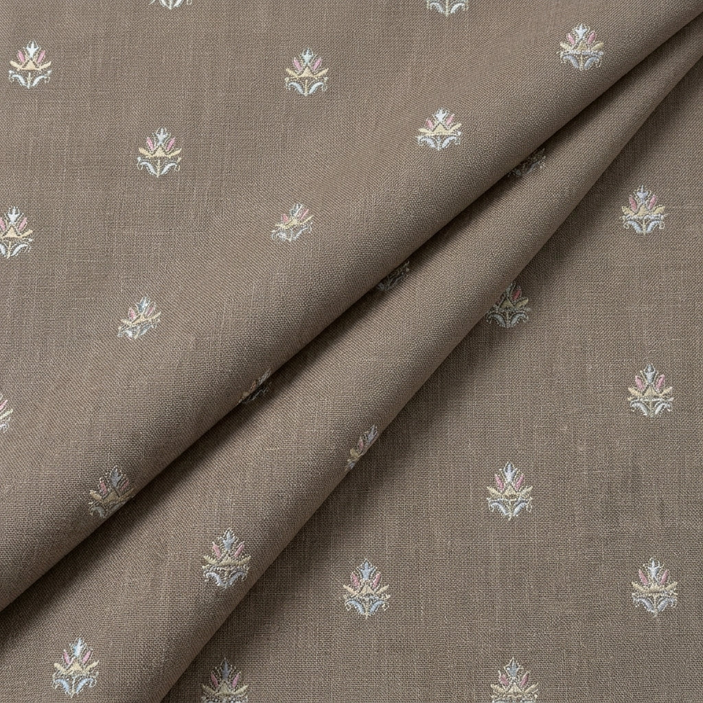 Folded Embroidery Biege Embroidery Linen Fabric