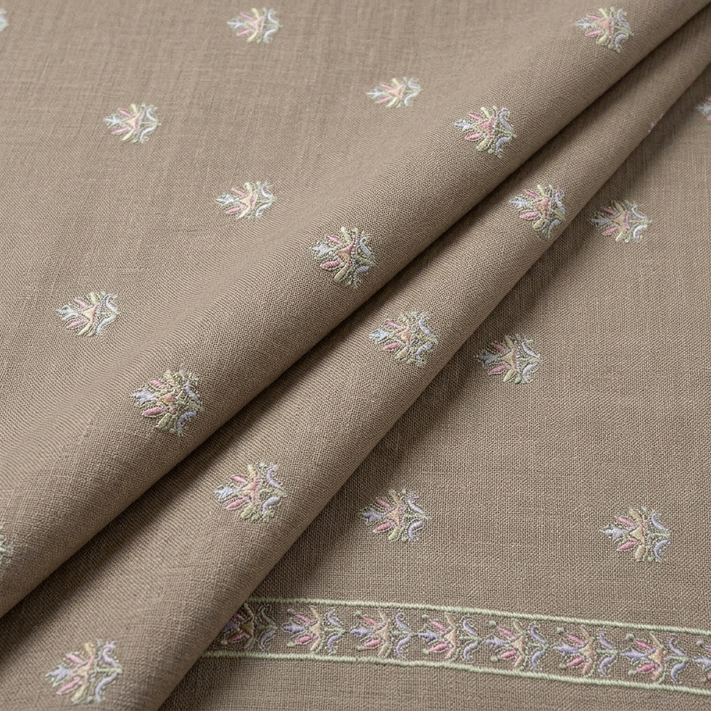 Folded Embroidery Beige Embroidery Linen Fabric