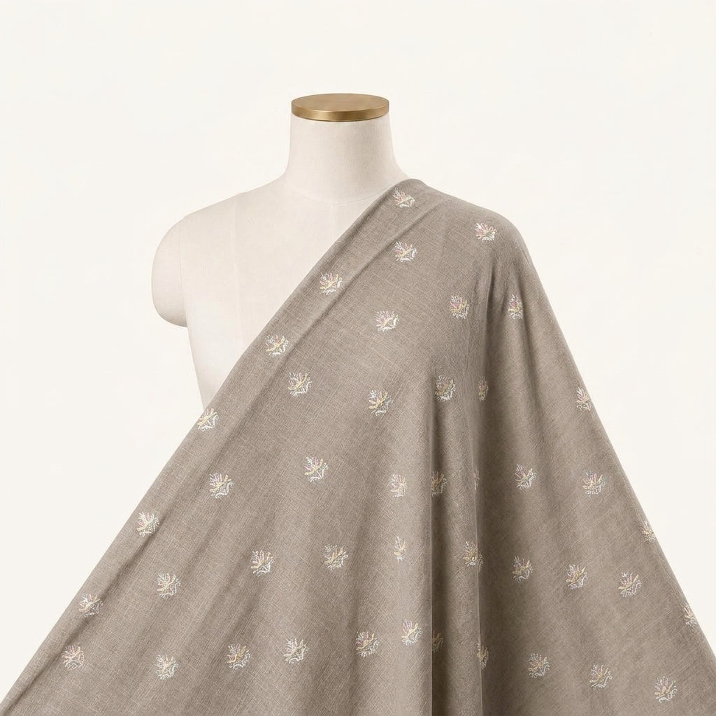 Embroidery Biege Embroidery Linen Fabric Draped as a saree