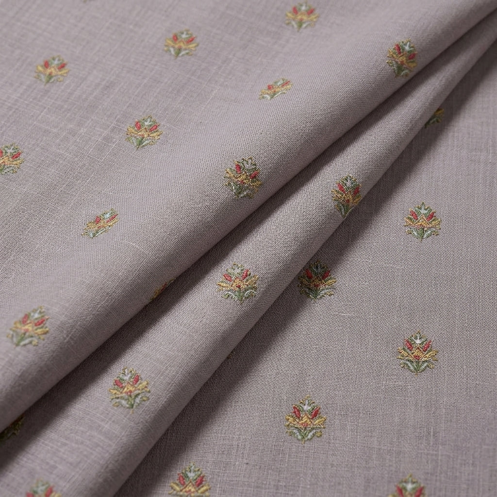 Folded Embroidery Ivory Embroidery Linen Fabric