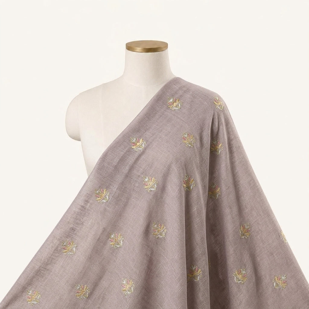 Embroidery Ivory Embroidery Linen Fabric Draped as a saree