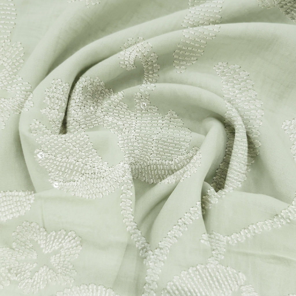 Embroidery Tussar Fabric - EC17136 - Swirl