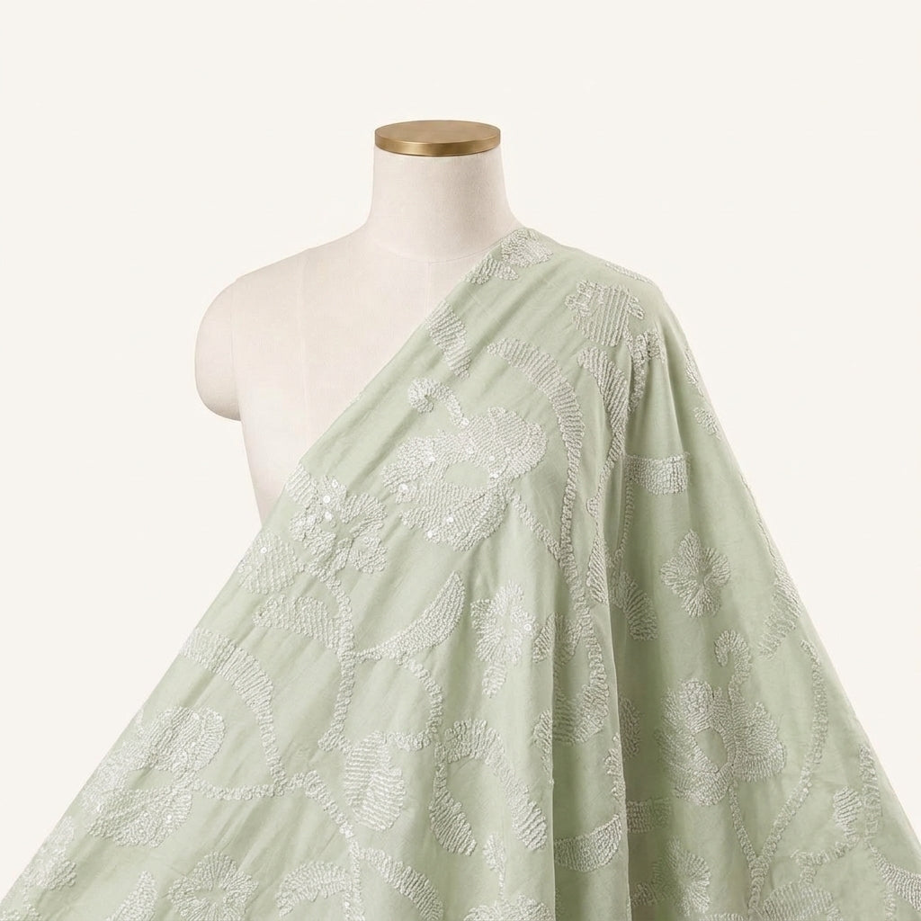 Embroidery Mint Green Embroidery Tussar Fabric Draped as a saree