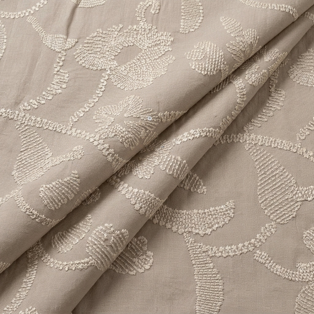 Folded Embroidery Beige Embroidery Tussar Fabric